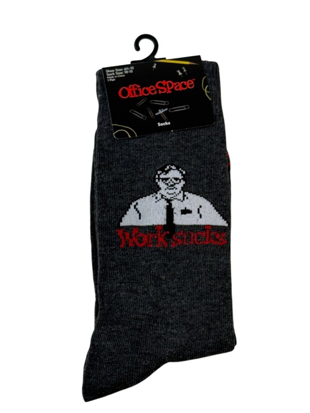 Office Space Work Sucks Gray Crew Socks Movie Novelty